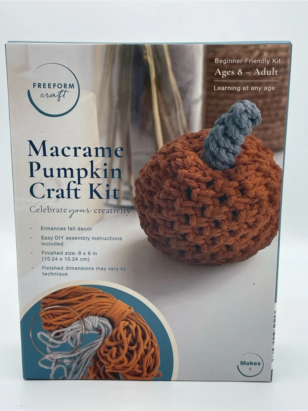 Freeform Craft Macrame Pumpkin Craft Kit - Cream & Rust - Picture 8 of 12